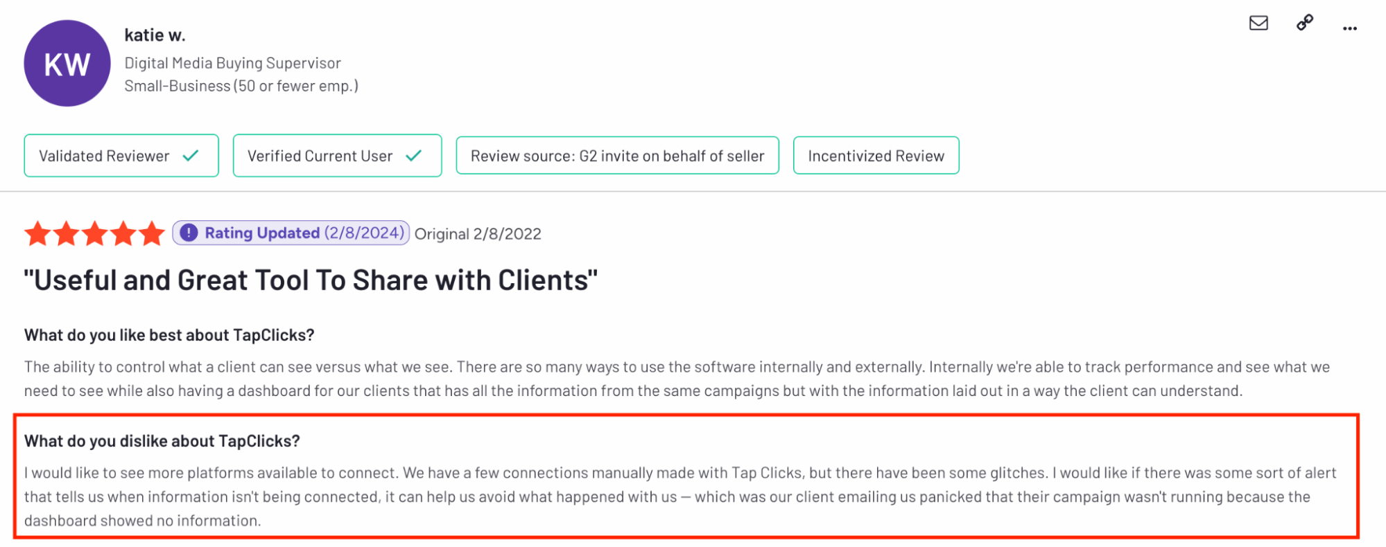 Tapclicks Connections Reliability Review - Online review with five stars and user feedback.