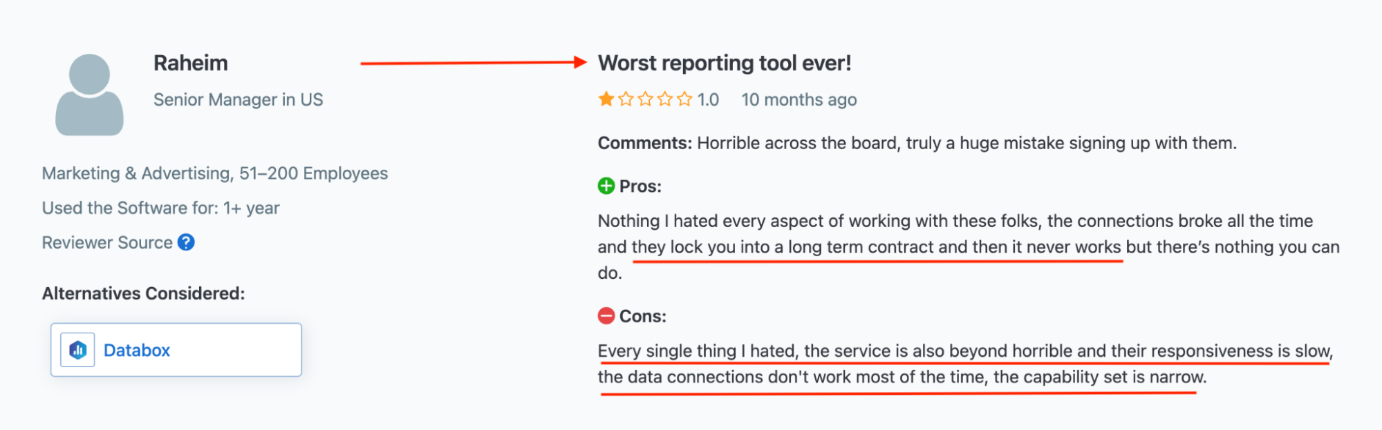 TapClicks Negative Review - Review with 1-star rating and negative comments.