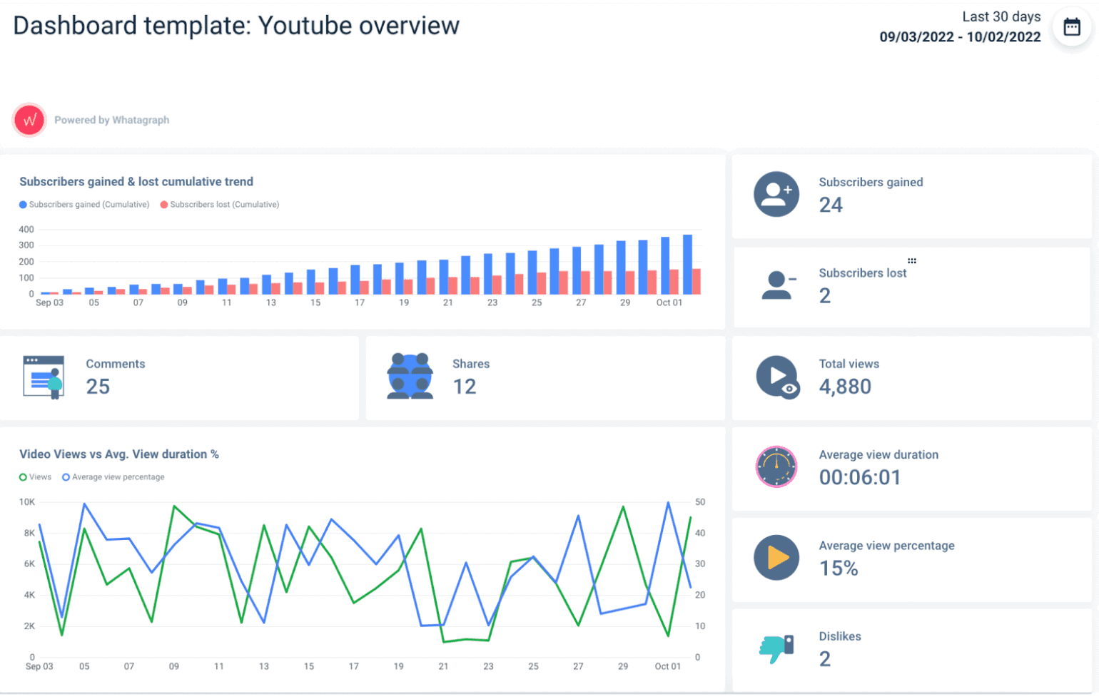 whatagraph YouTube dashboard