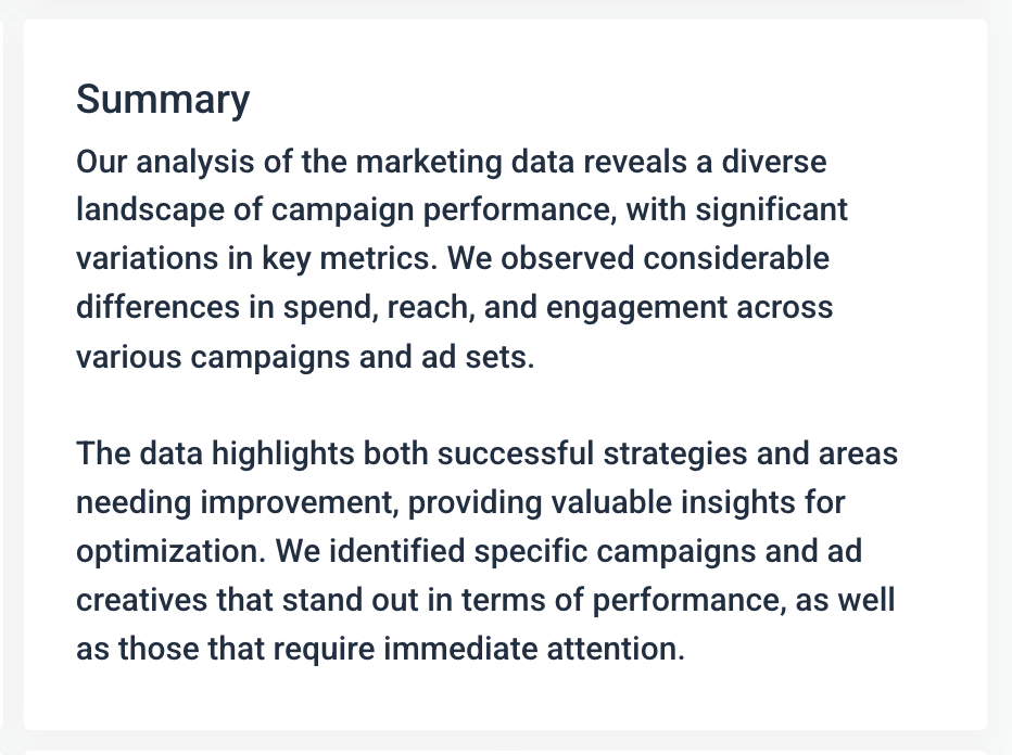 Whatagraph's Facebook Ads Report Template - Text box with 