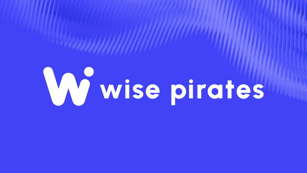 Wise Pirates - White "wise pirates" text with a stylized "W" on a blue background.