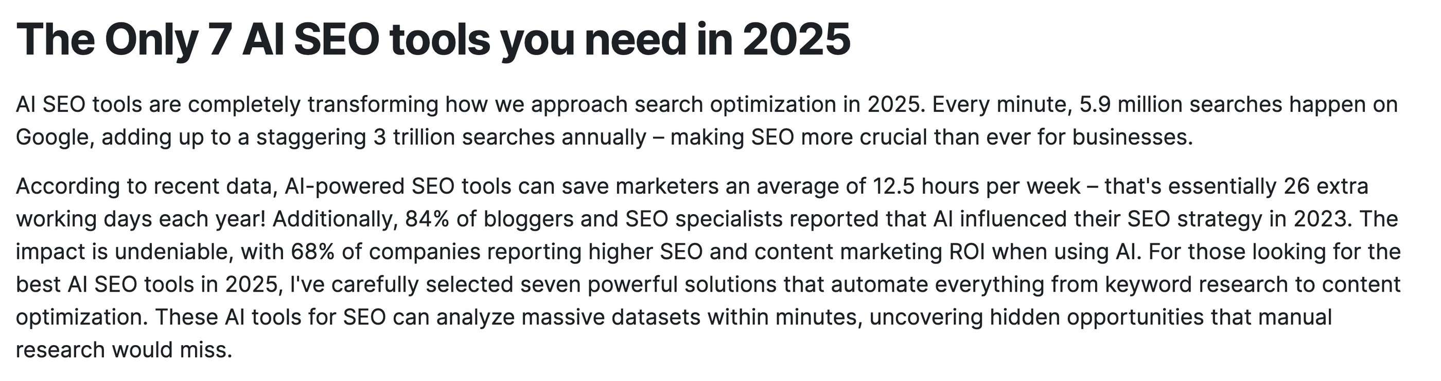 Writesonic Intro - A text block with a title about AI SEO tools for 2025.