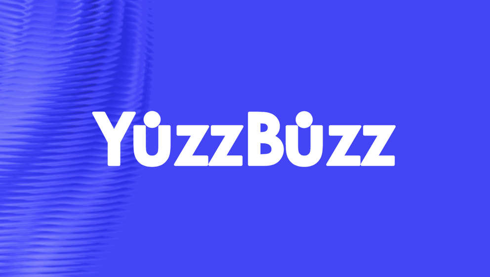 Yuzzbuzz - A blue background with the white YuzzBuzz logo centered on top of the background.